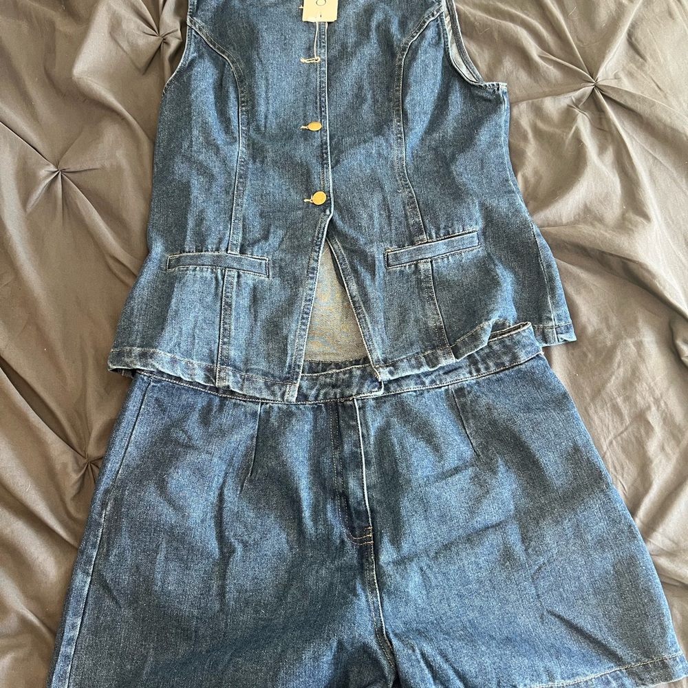 Chic Denim Vest and Shorts set